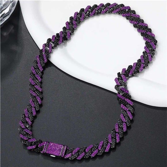 Other - Iced Out Black and Purple Cuban Link 22” Necklace